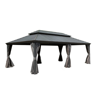 14x24FT Hardtop Gazebo with Galvanized Steel Double Roof
