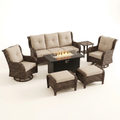 Patio Furniture Set Designed for Outdoor Living, 9 Pieces, Fire Pit Table, 6-Inch Thick Cushions, PE Wicker