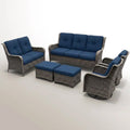 Patio Conversation Set Built for All-Weather Comfort, 6-Piece Steel Frame, Blue Cushions, Swivel Rockers