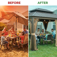 14 Ft. X 20 Ft. Double Galvanized Steel Roof Aluminum Frame Outdoor Patio Hardtop Gazebo with Netting and Curtains — Before & After