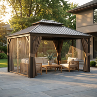 14 Ft. X 20 Ft. Double Galvanized Steel Roof Aluminum Frame Outdoor Patio Hardtop Gazebo with Netting and Curtains — Studio Shot