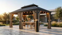 14 Ft. X 20 Ft. Double Galvanized Steel Roof Aluminum Frame Outdoor Patio Hardtop Gazebo with Netting and Curtains — Lifestyle