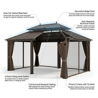 14 Ft. X 22 Ft. Double Galvanized Steel Roof Aluminum Frame Outdoor Patio Hardtop Gazeb with Netting and Curtains — How It Works