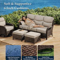 Patio Furniture Set Designed for Outdoor Living, 9 Pieces, Fire Pit Table, 6-Inch Thick Cushions, PE Wicker