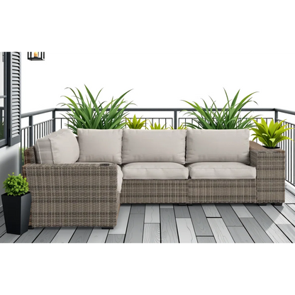 LSI 102'' Wide Outdoor Wicker Patio Sectional with Cushions