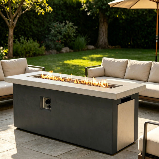 Outdoor 60-Inch Rectangular Dark Grey Concrete Fire Pit Table