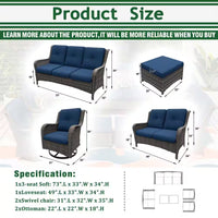 Patio Furniture Set 6-Piece Outdoor Patio Conversation Set with Blue Cushions Lawn Furniture