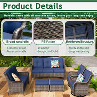 Patio Furniture Set 6-Piece Outdoor Patio Conversation Set with Blue Cushions Lawn Furniture