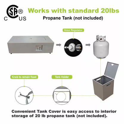 50000 BTU Coating Steel Propane Fire Pit Table in Gray Rectangular Modern Outdoor Gas Fire Table with Tank Holder