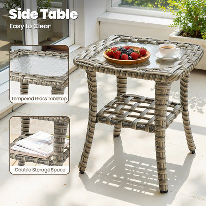 9 Pieces Patio Furniture Set outside Furniture Wicker Patio Conversation Set with Swivel Chairs, Outdoor Furniture for Garden, Beige