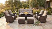 9 Pieces Patio Furniture Sets with Fire Pit Table,Swivel Chairs with 6" Thick Cushion,Sofa and Ottomans,Patio Conversation Sets for Porch Deck Garden Backyard — Lifestyle
