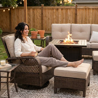 9 Pieces Patio Furniture Sets with Fire Pit Table,Swivel Chairs with 6" Thick Cushion,Sofa and Ottomans,Patio Conversation Sets for Porch Deck Garden Backyard — Lifestyle