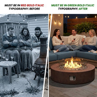 MGO Outdoor Propane Fire Pit Table with Wind Guard, Transparent Gray Fire Glass, Waterproof Cover for Garden, Backyard — Before & After
