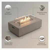MGO Outdoor Propane Fire Pit Table with Wind Guard, Transparent Gray Fire Glass, Waterproof Cover for Garden, Backyard — infographic