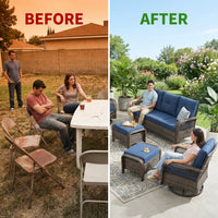 Patio Furniture Set 6-Piece Outdoor Patio Conversation Set with Blue Cushions Lawn Furniture — Before & After