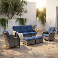 Patio Furniture Set 6-Piece Outdoor Patio Conversation Set with Blue Cushions Lawn Furniture — Studio Shot