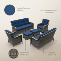 Patio Furniture Set 6-Piece Outdoor Patio Conversation Set with Blue Cushions Lawn Furniture — infographic
