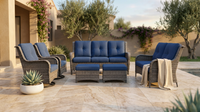 Patio Furniture Set 6-Piece Outdoor Patio Conversation Set with Blue Cushions Lawn Furniture — Lifestyle