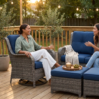 Patio Furniture Set 6-Piece Outdoor Patio Conversation Set with Blue Cushions Lawn Furniture — Lifestyle