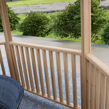 DIY Meridian 12 Ft. Octagon Enclosed Wood Outdoor Patio Gazebo with Brown Hardtop Metal Roof and 36 In. Guard Rail