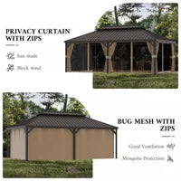 14 Ft. X 20 Ft. Double Galvanized Steel Roof Aluminum Frame Outdoor Patio Hardtop Gazebo with Netting and Curtains
