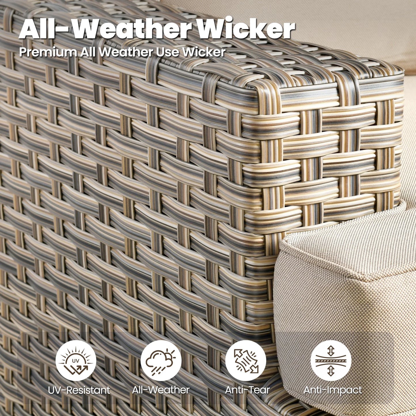 9 Pieces Patio Furniture Set outside Furniture Wicker Patio Conversation Set with Swivel Chairs, Outdoor Furniture for Garden, Beige