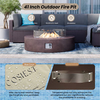 MGO Outdoor Propane Fire Pit Table with Wind Guard, Transparent Gray Fire Glass, Waterproof Cover for Garden, Backyard