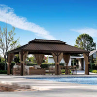 Hardtop Gazebo Built for Year-Round Entertaining, 14x22 Ft Steel Roof, Aluminum Frame, Netting Curtains