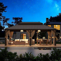 Hardtop Gazebo Built for Year-Round Entertaining, 14x22 Ft Steel Roof, Aluminum Frame, Netting Curtains