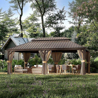 Hardtop Gazebo Built for Year-Round Entertaining, 14x22 Ft Steel Roof, Aluminum Frame, Netting Curtains