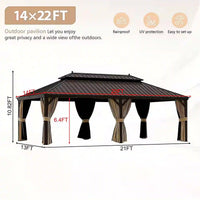 Hardtop Gazebo Built for Year-Round Entertaining, 14x22 Ft Steel Roof, Aluminum Frame, Netting Curtains