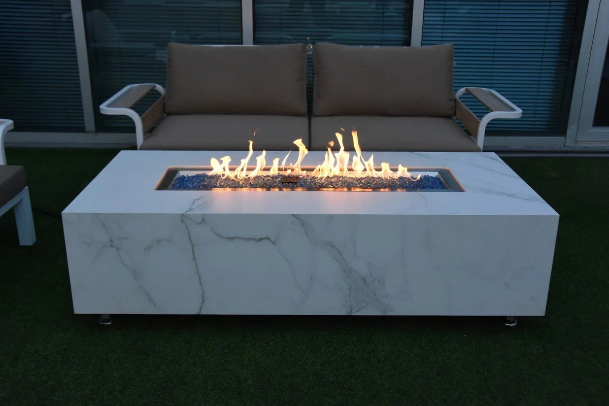 Carrara Outdoor Bianco White Fire Pit Table - Select Fuel Type